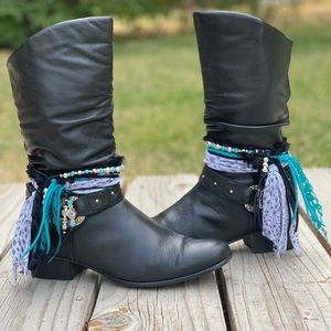 Size 8 Black Leather Slouch Rocker Boots